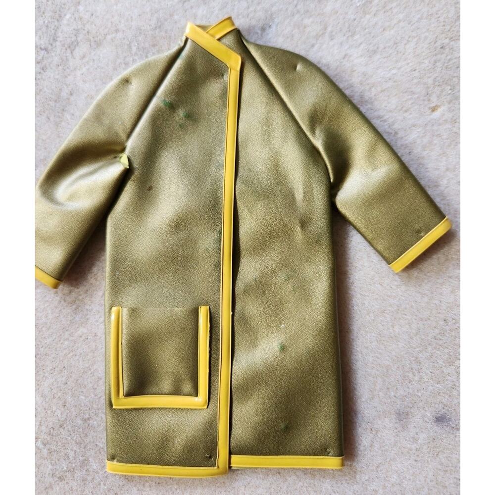 Vintage Barbie Mod "Slick Chick" #1726 Rain Coat Olive Green Yellow Trim (1970s)